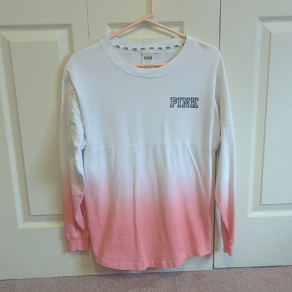 PINK Victoria's Secret White to Pink Ombre Long Sleeve Tee